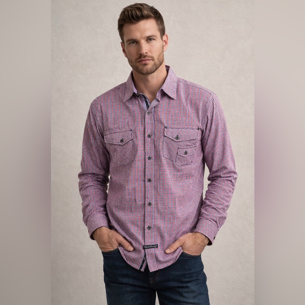 English Laundry Men’s Gingham Button-Down Shirt Size Large